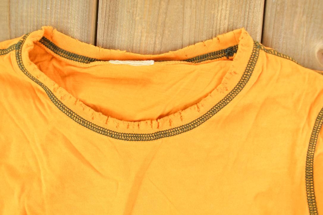 Women Vintage Vigoss Y2K Blank Yellow T-Shirt / Vigoss Grunge Skull Print / Contrast Stitch / Internet Famous Clothing / Over Dyed