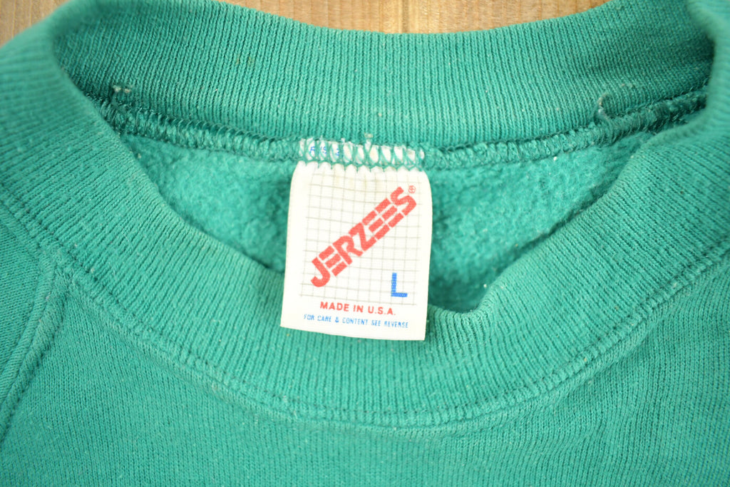 Vintage 1980s Jerzees Blank Green Raglan Crewneck Sweatshirt