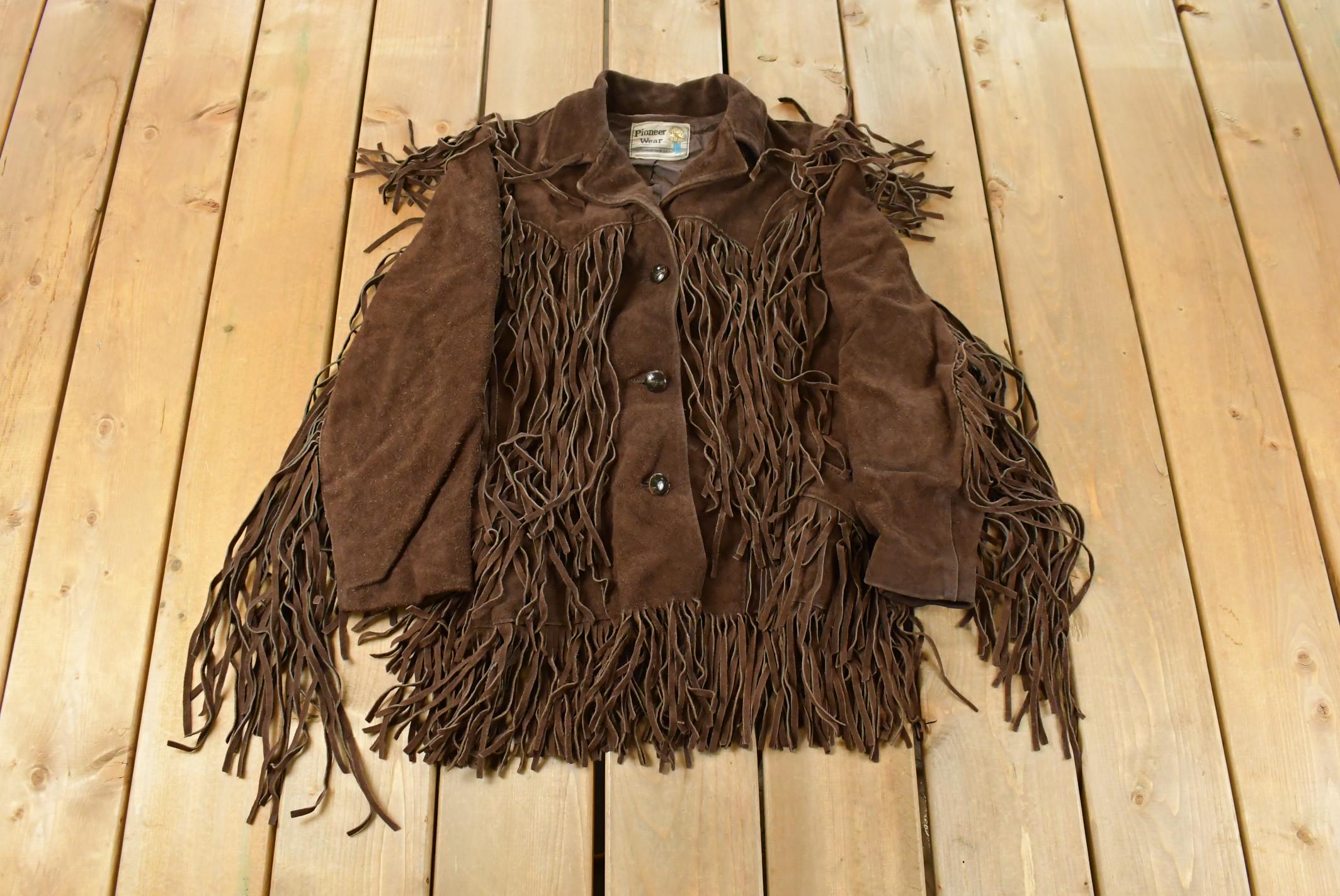 Vintage 1970s Pioneer Wear Leather Suede Western Fringe Jacket Women's M