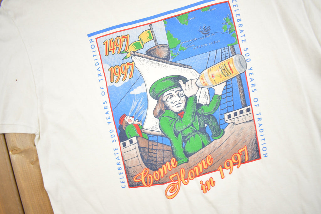 Vintage 1997 Christopher Columbus Celebrate 500 Years Of Tradition Graphic T Shirt Tultex