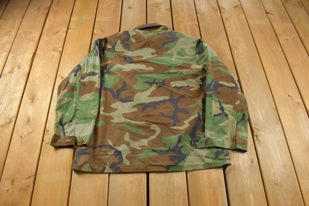 Vintage 1980s Woodland Camo Military Button Up Shirt