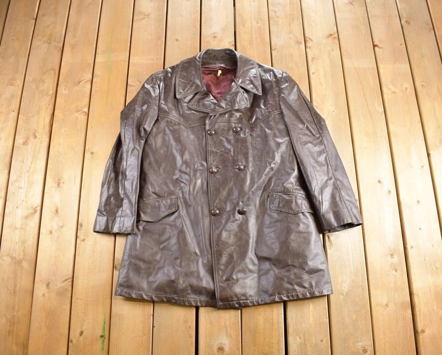 Vintage 1980s Brown Leather Trench Coat