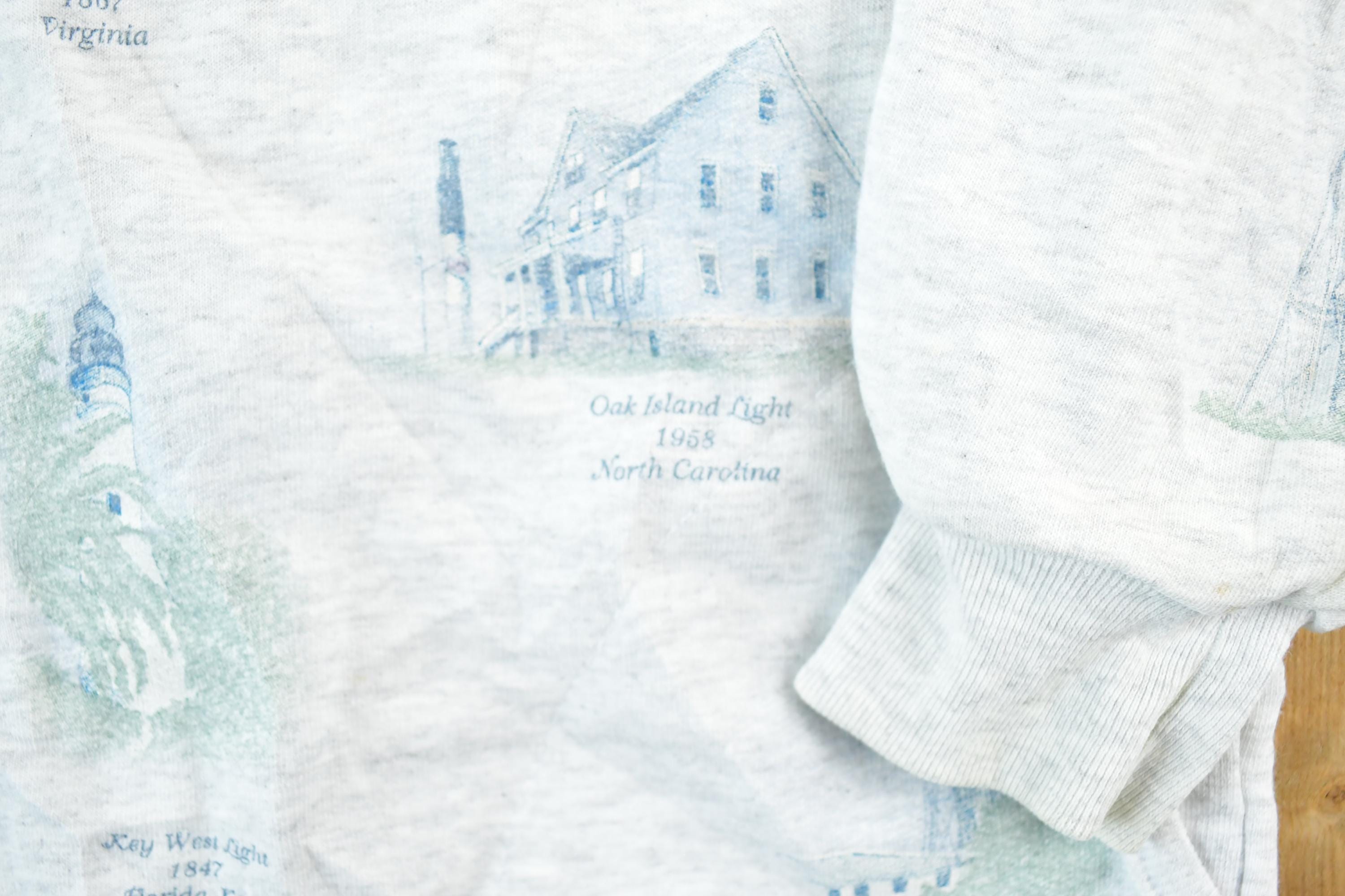 Vintage 1990s Artisans AOP Lighthouses Crewneck Sweatshirt Made In USA Mens L