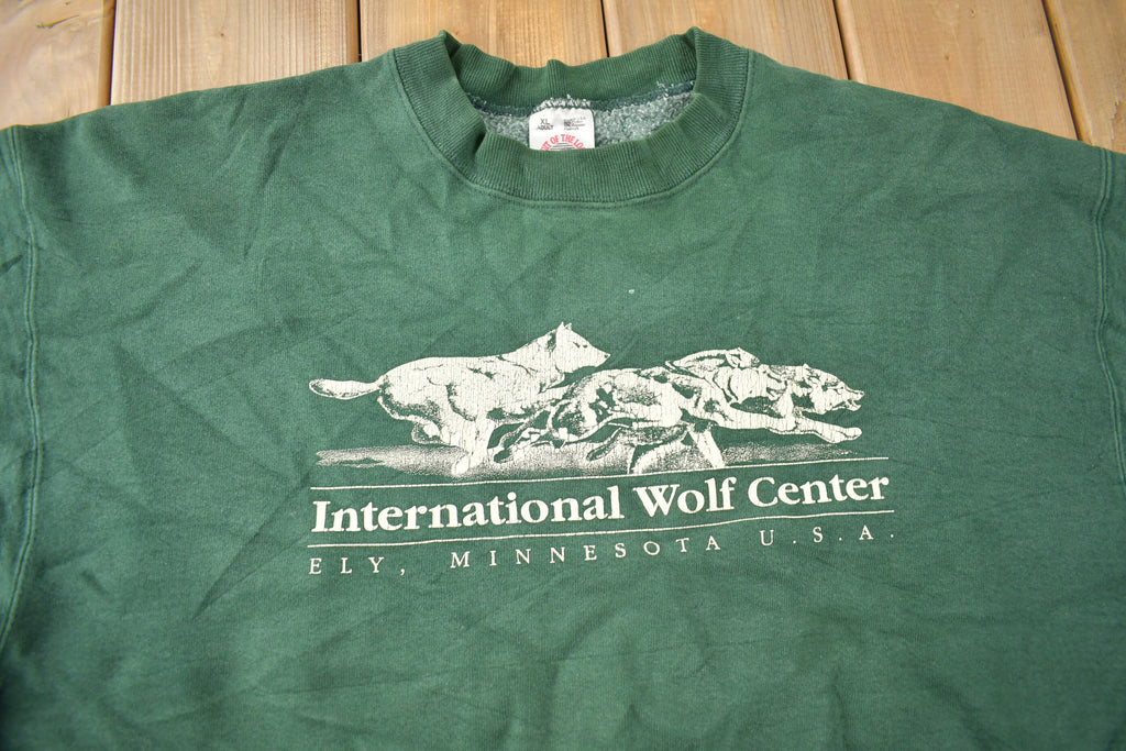 Vintage 1990s International Wolf Center Ely Minnesota USA Crewneck Made In USA