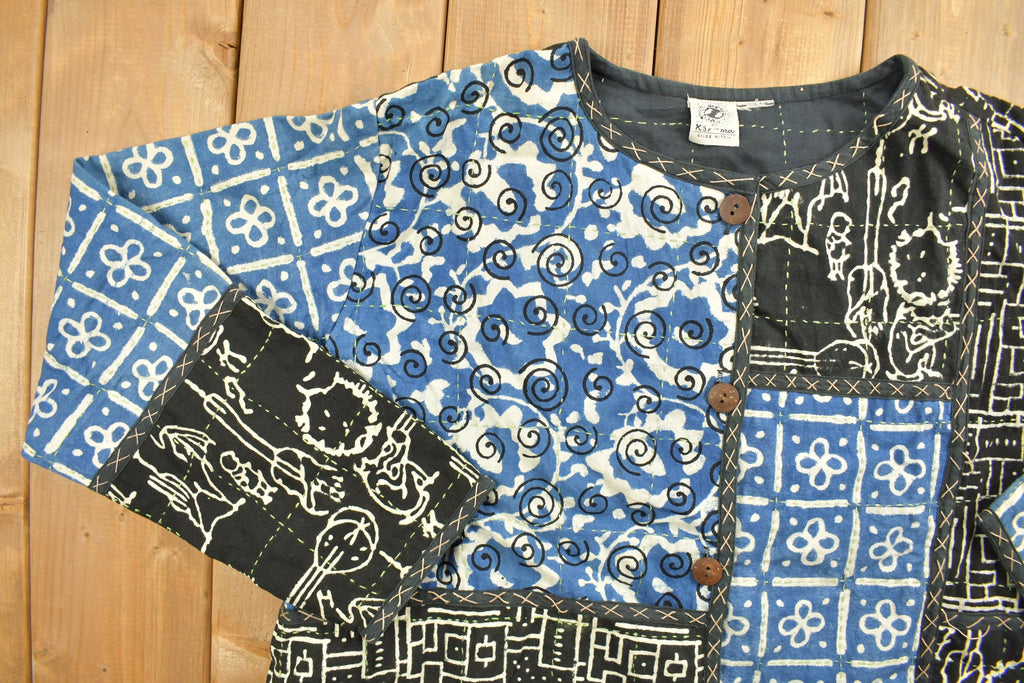 Vintage 1990s Kar-Ma Abstract Knitted Cardigan / Vintage 90s Cardigan / Pattern Sweater / Outdoorsman / Winter / Button Up Cardigan
