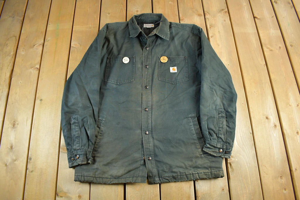 Vintage 1990s Distressed Sun Faded Carhartt Lined Shirt Jacket Men's Large