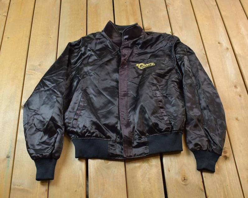 Vintage 1990s Cheers Boston Embroidered Satin Bomber Jacket