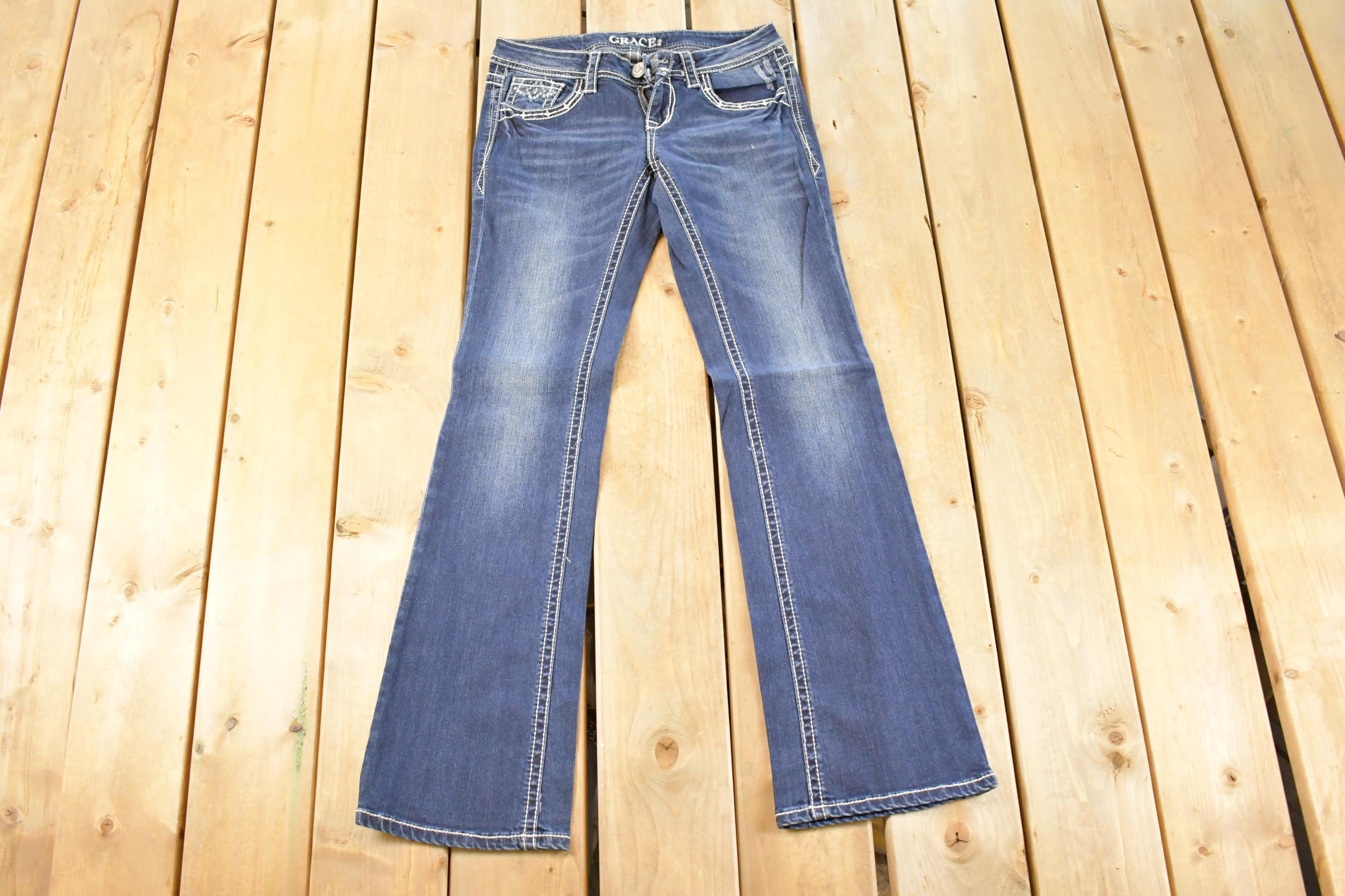 Vintage Deadstock Y2K Grace LA Bedazzled Low Rise Jeans Women's Size 27 x 31