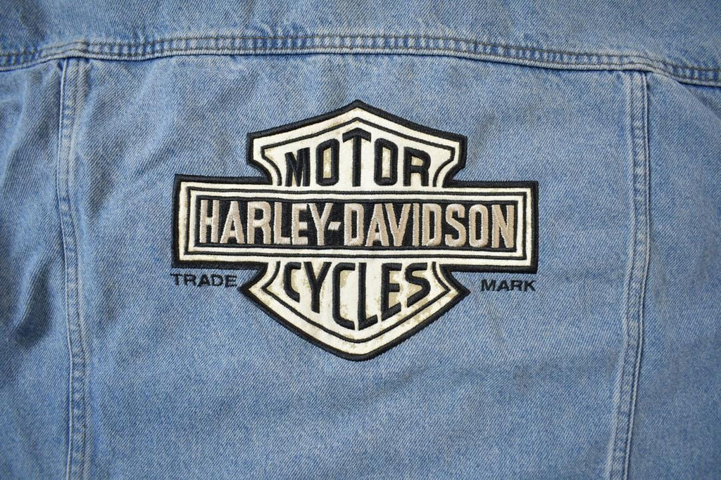 Vintage Y2K Harley Davidson Motorcycles Embroidered Jean Jacket - Large