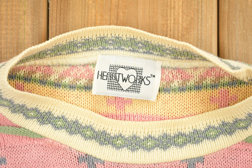 Vintage 1990s Heartworks Aztec Graphic Knitted Sweater / Vintage 90s Cardigan / Pattern Sweater / Outdoor / Hand Knit / Made In USA