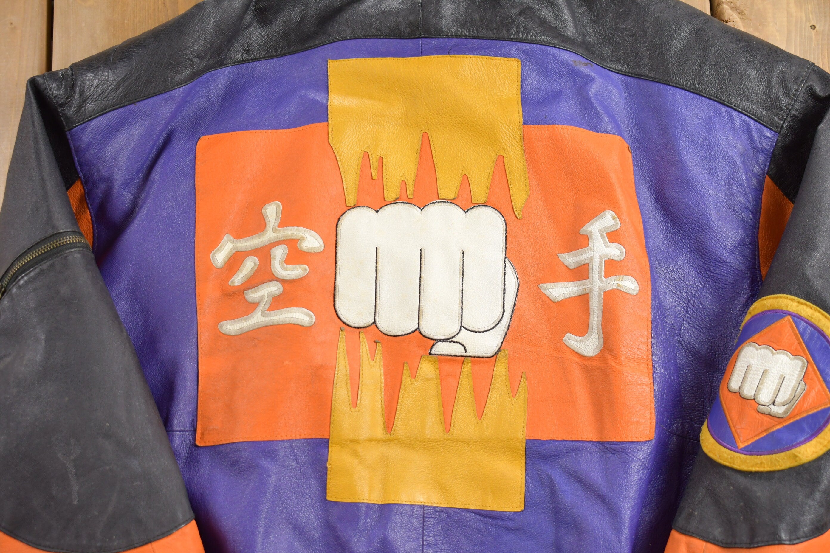 Vintage 1990s Micheal Hoban Martial Arts Patchwork Leather Jacket
