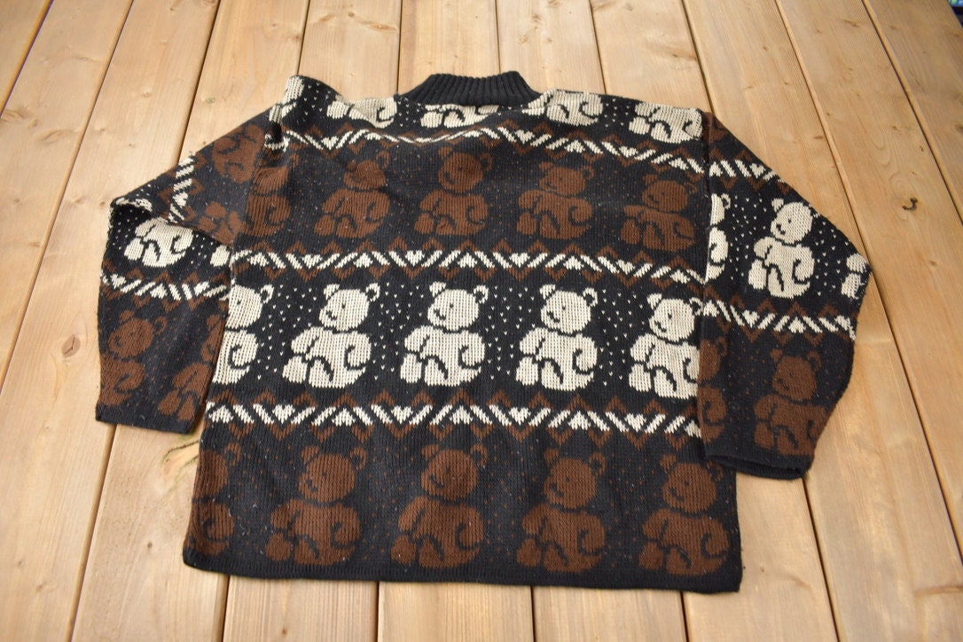 Vintage 1990s Separate Issue Teddy Bear Theme Knit Mockneck Sweater Size Large
