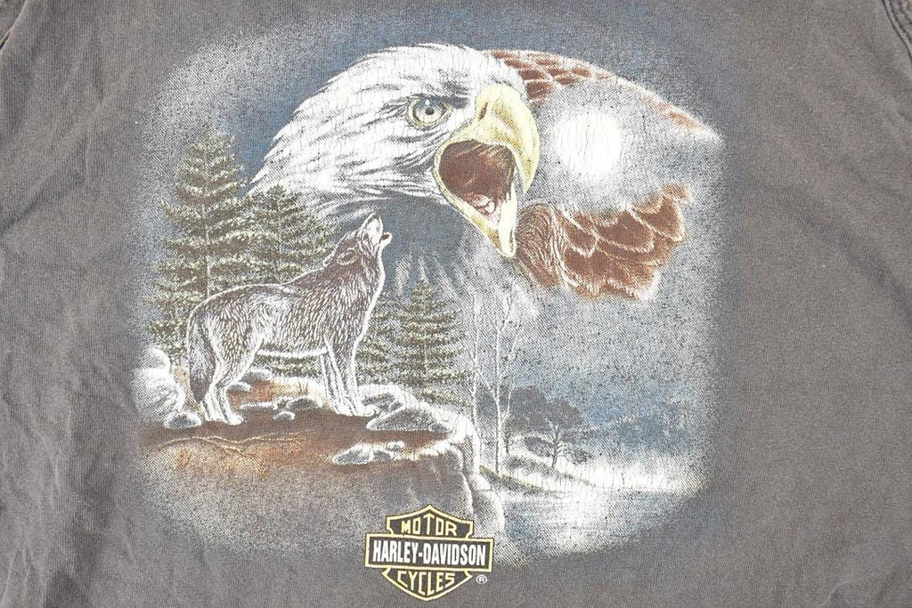 Vintage 1990s Laugerman's Harley Davidson Motorcycles Howling Wolf Eagle Biker Tank Top Women's M