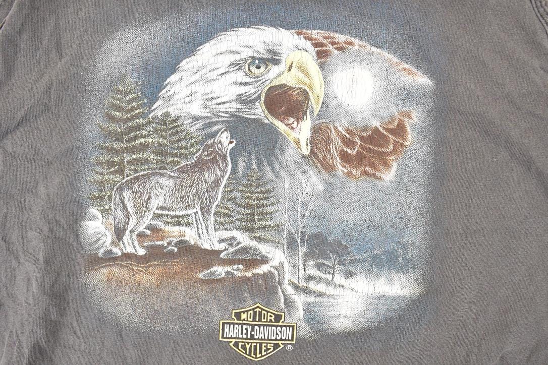 Vintage 1990s Laugerman's Harley Davidson Motorcycles Howling Wolf Eagle Biker Tank Top Women's M