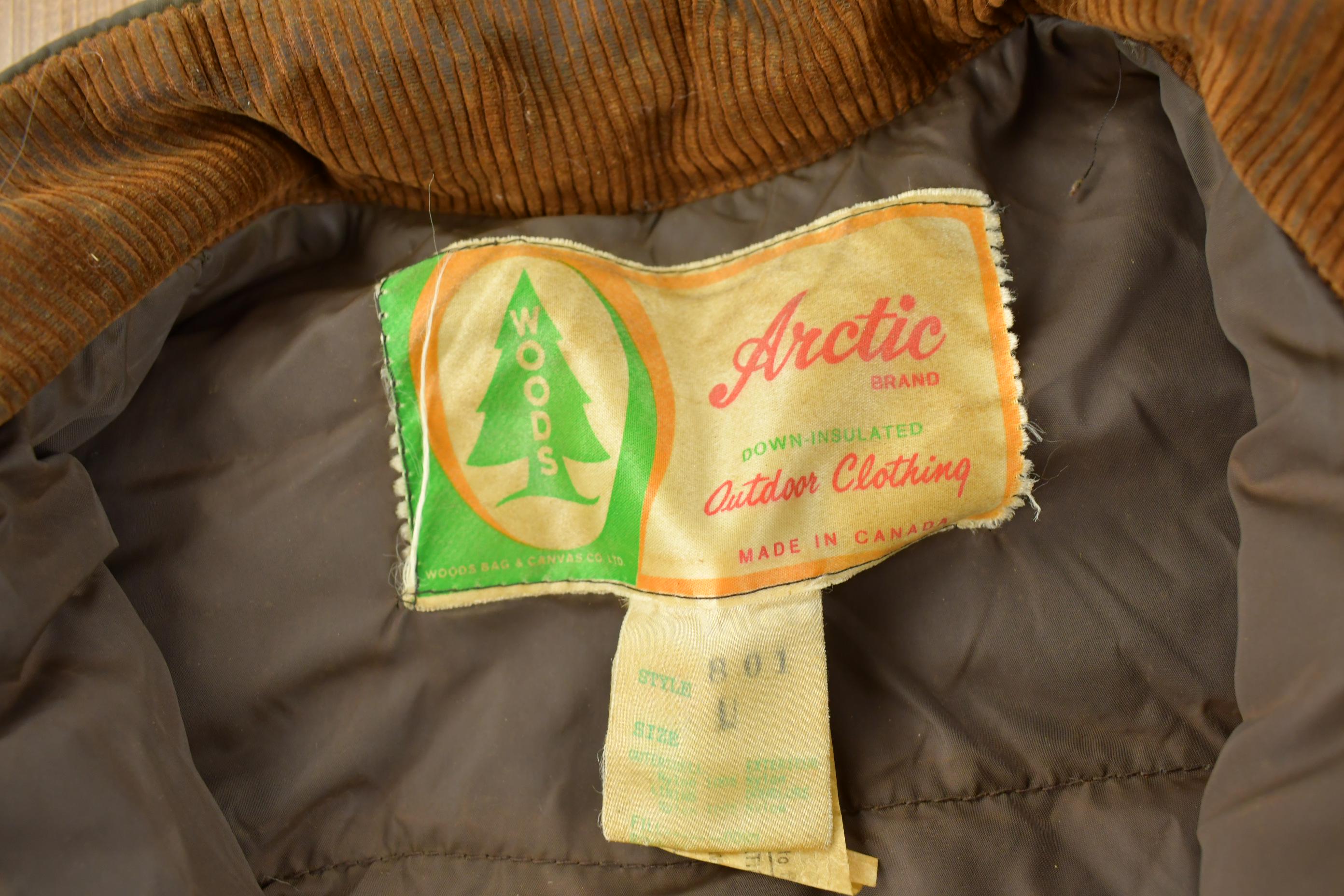 Vintage 1970s Woods Arctic Brand Down Fill Hunting Jacket Made In Canada