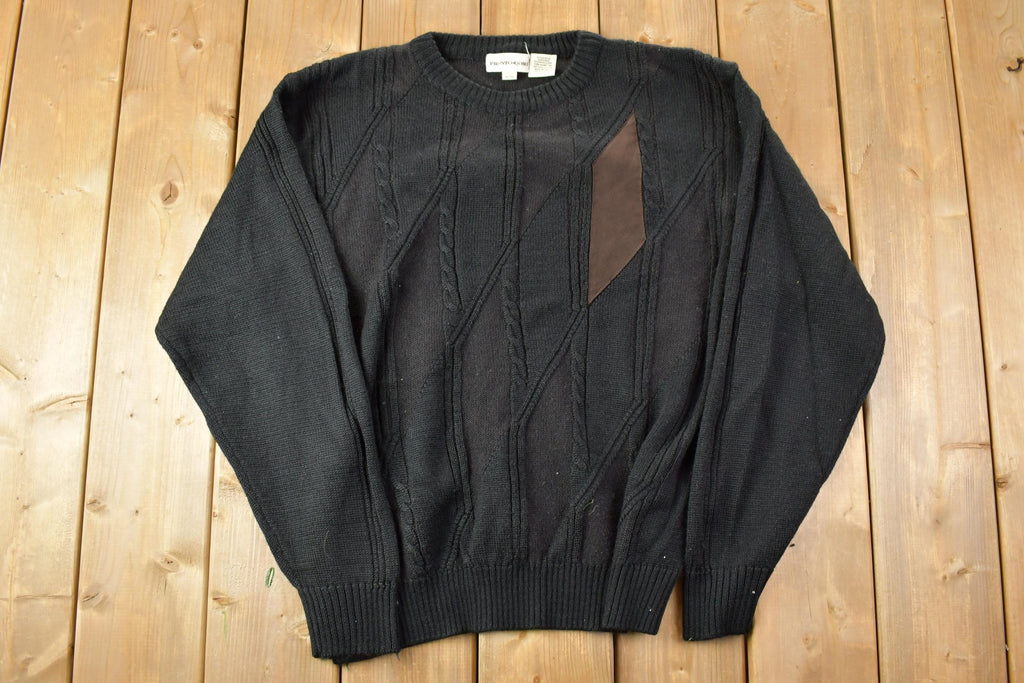 Vintage 1990s Pronto Uomo Leather Patch Knit Crewneck Sweater