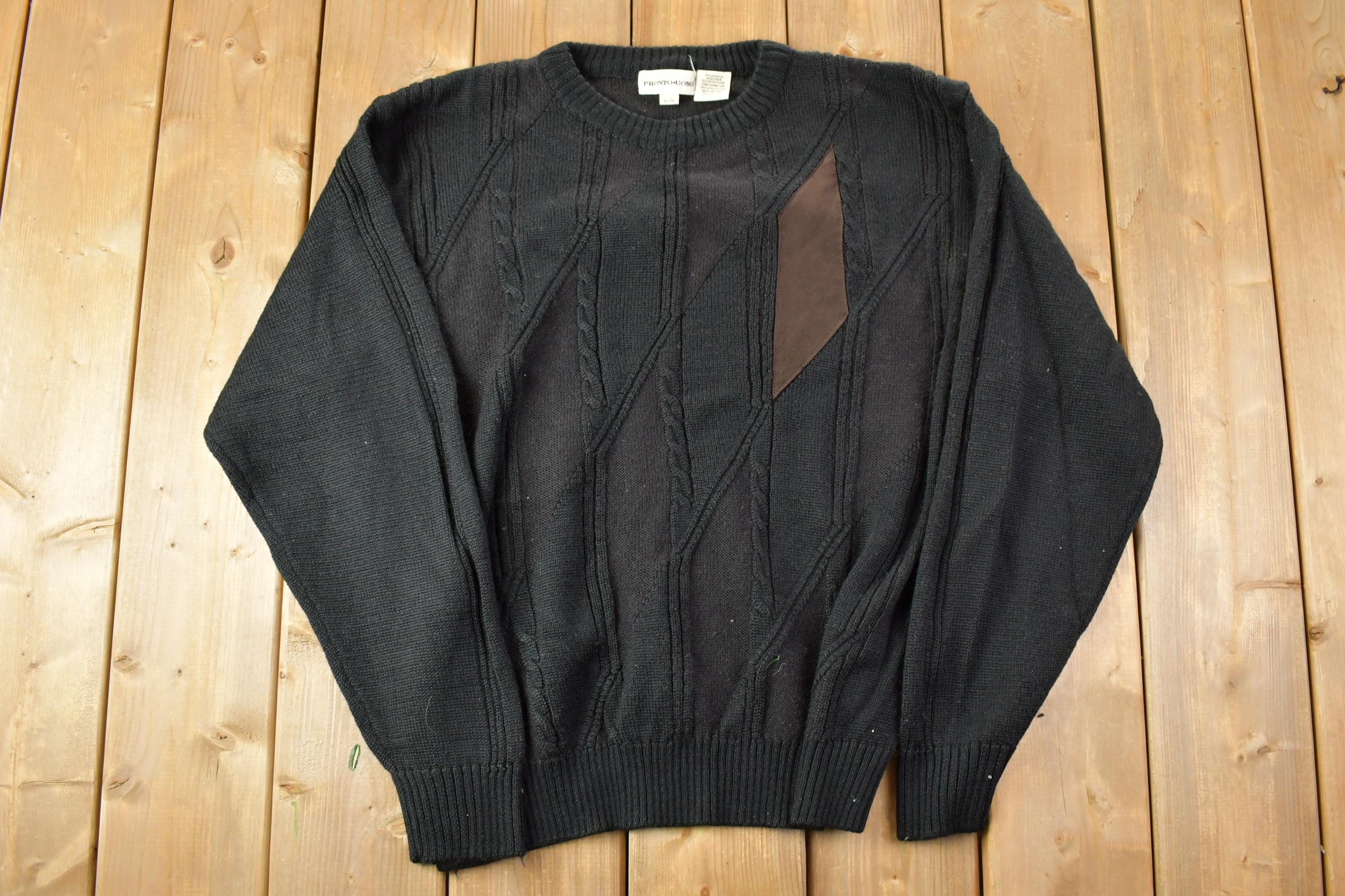 Vintage 1990s Pronto Uomo Leather Patch Knit Crewneck Sweater
