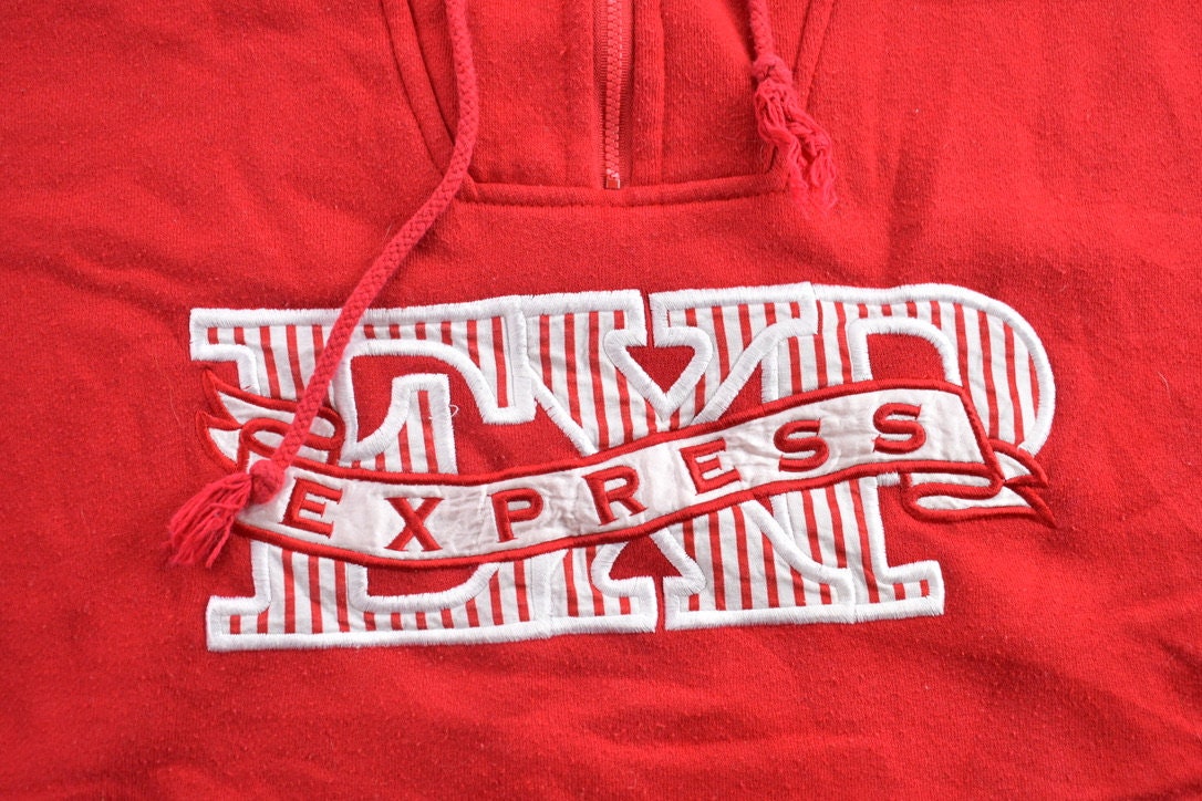 Vintage 1990s Express Athletique Graphic Quarter Zip Hoodie