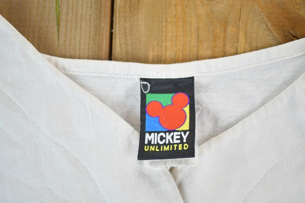 Vintage 1990s Team Mickey Disney Cartoon Baseball Promo Button Up T-Shirt Made In USA