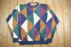 Vintage 1990s Knitted New River Crewneck Sweater / Vintage 90s Crewneck / All Over Pattern / Colourful / Sweatshirt / Abstract Pattern