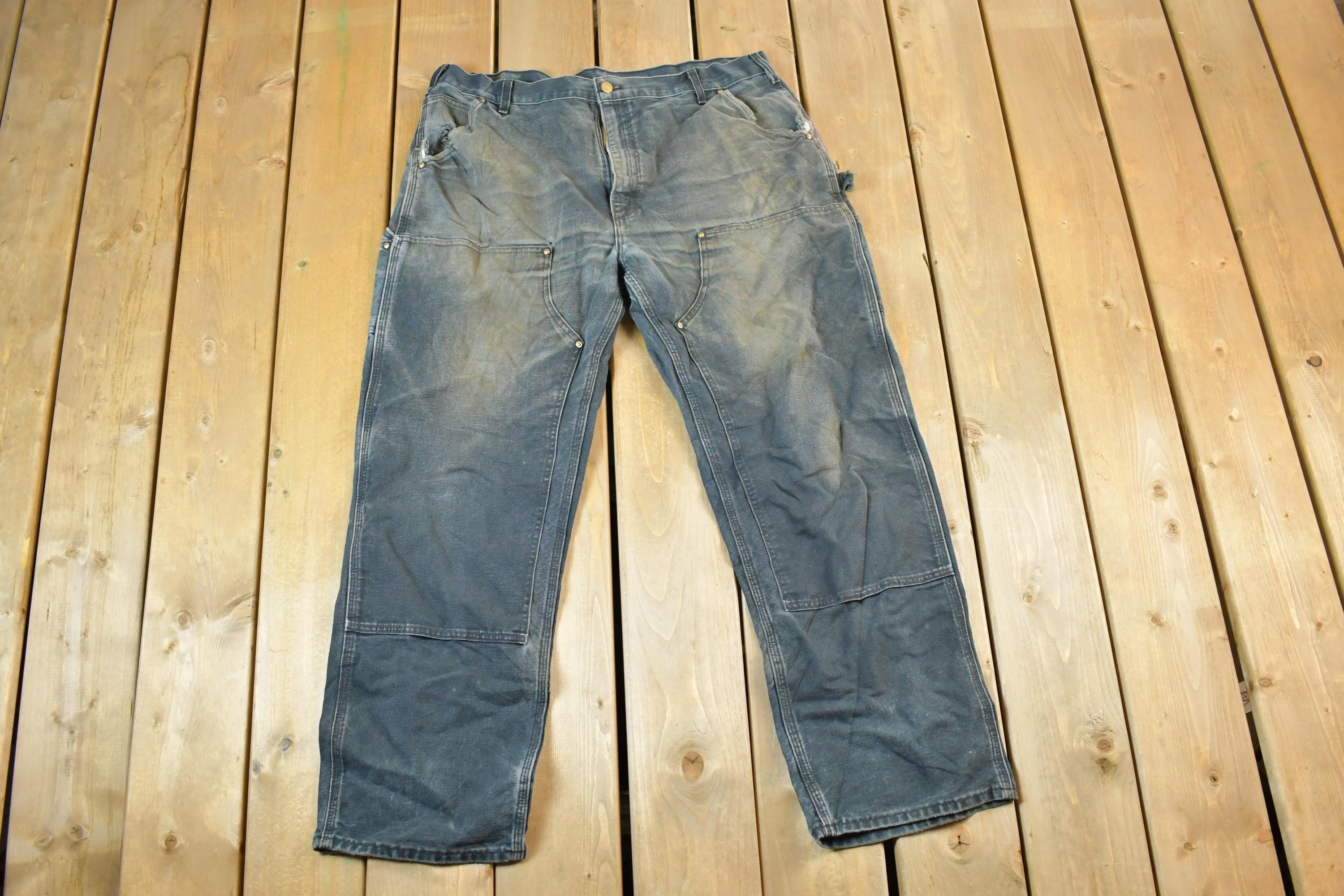 Vintage 1990s Carhartt Double Knee Distressed Denim Work Jeans Size 40 x 32