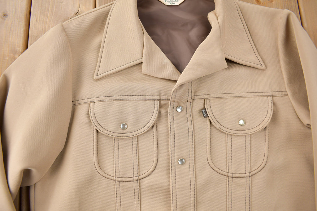 Vintage 1970s Levi's Panatela Tops Western Style Pearl Snap Button Up Shirt Made in USA Size L