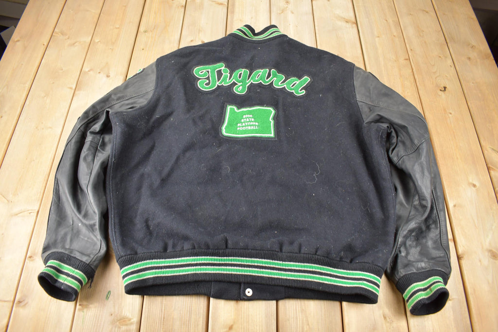Vintage 1998 Tigard Leather & Wool Varsity Football Jacket Made In USA Size 48
