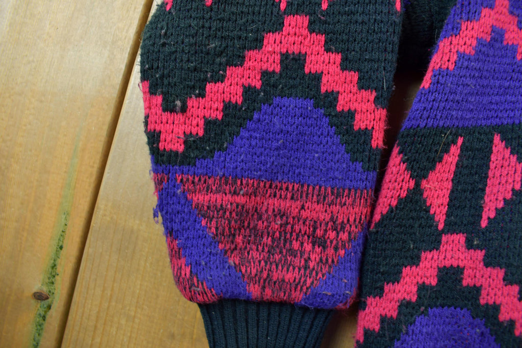 Vintage 1980s Express Knitted Abstract Cardigan Sweater Jacket