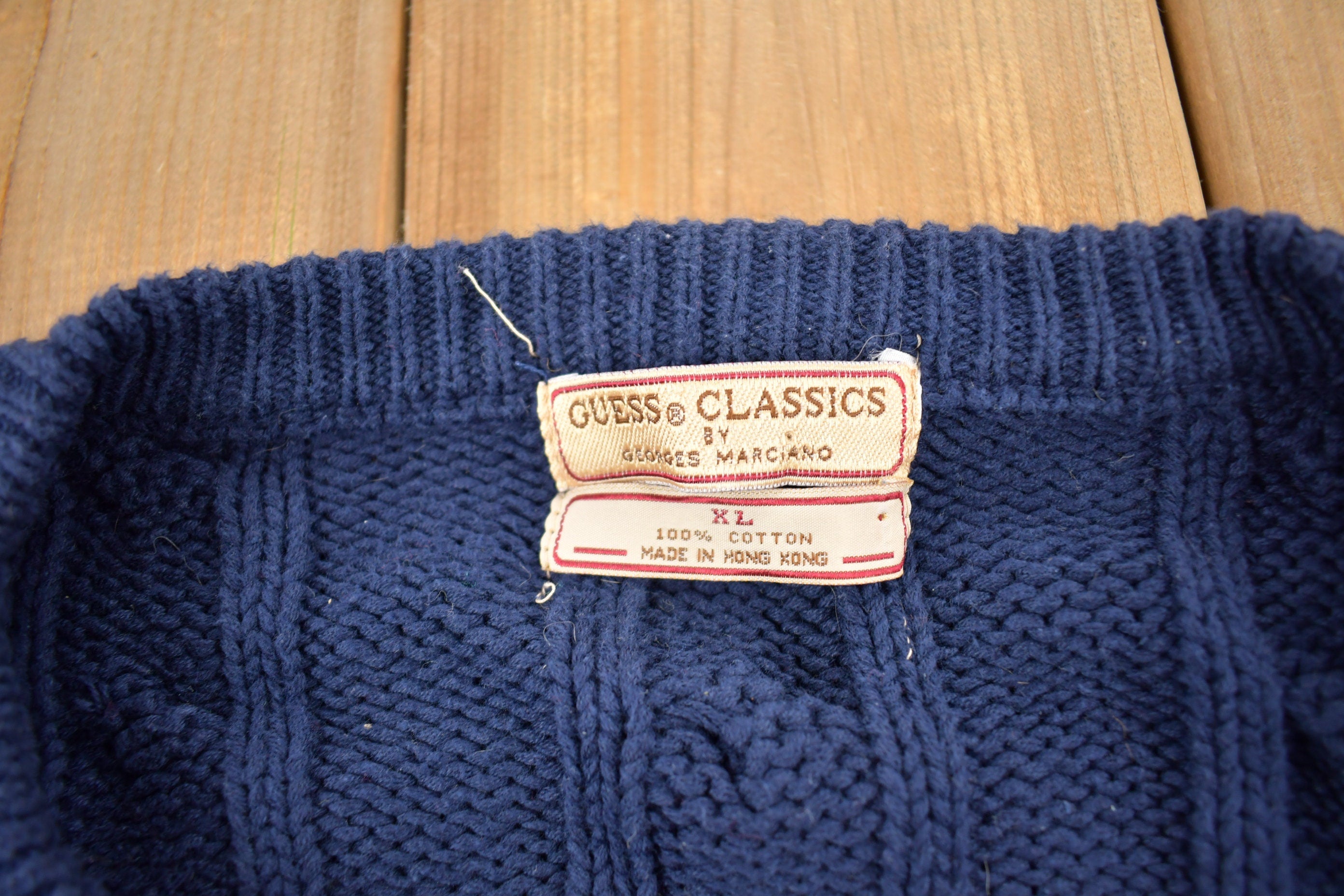 Vintage 1990s Guess Classics V-Neck Knit Colligate Sweater
