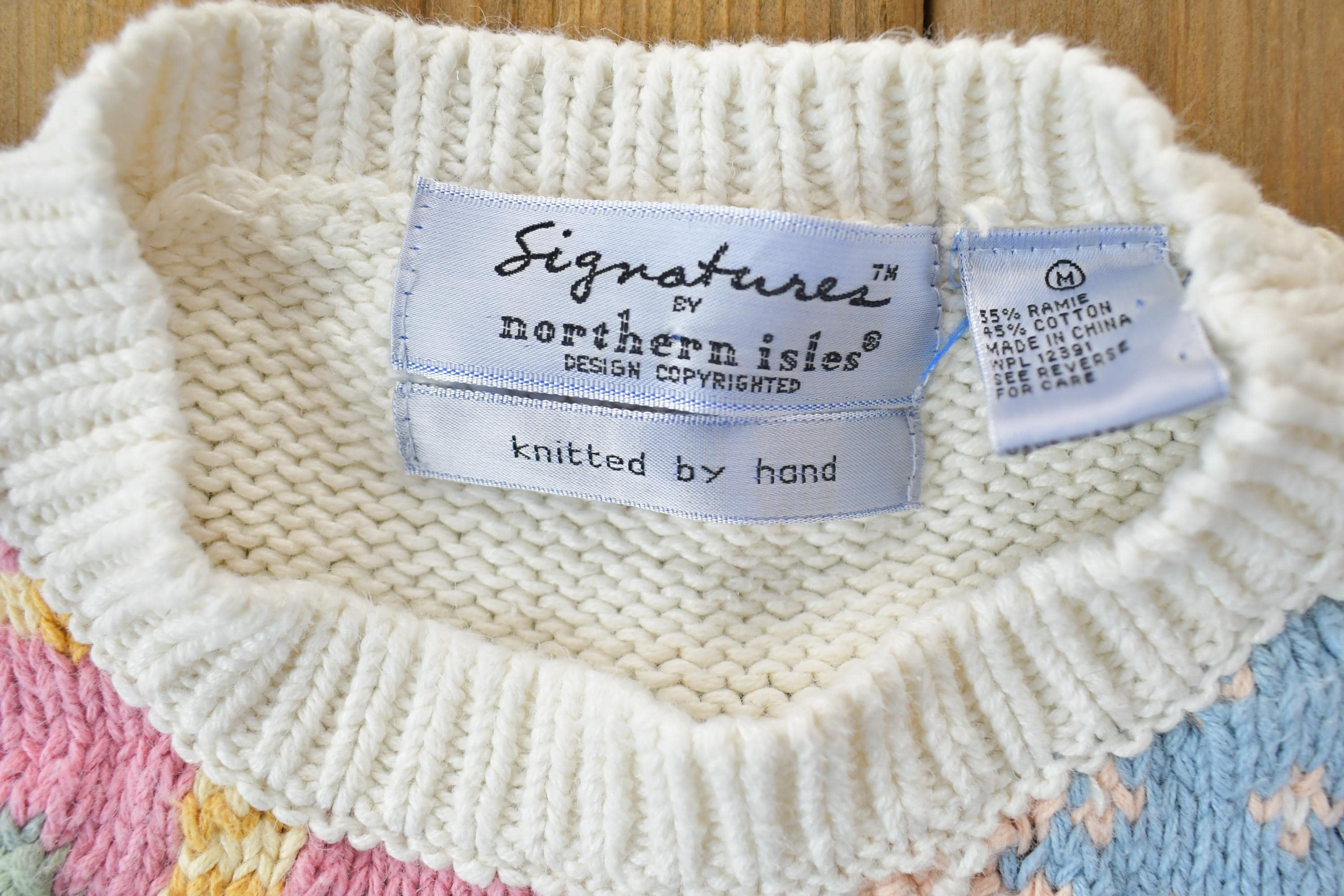 Vintage 1990s Signature By Northern Isles Knitted By Hand Crewneck Sweater