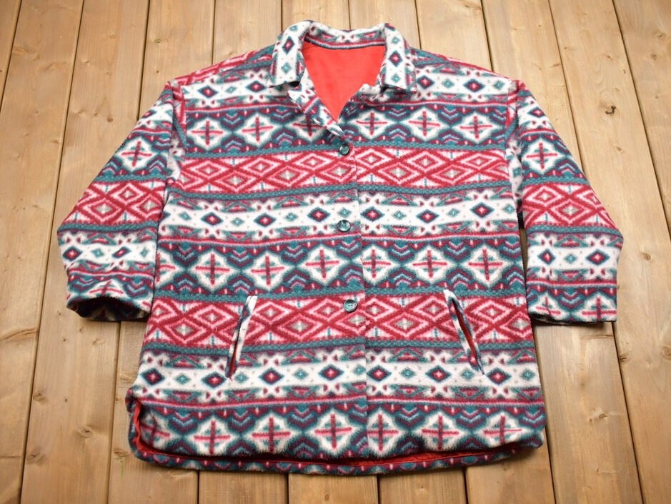 Vintage 1990s Abstract Button Up Fleece Sweater