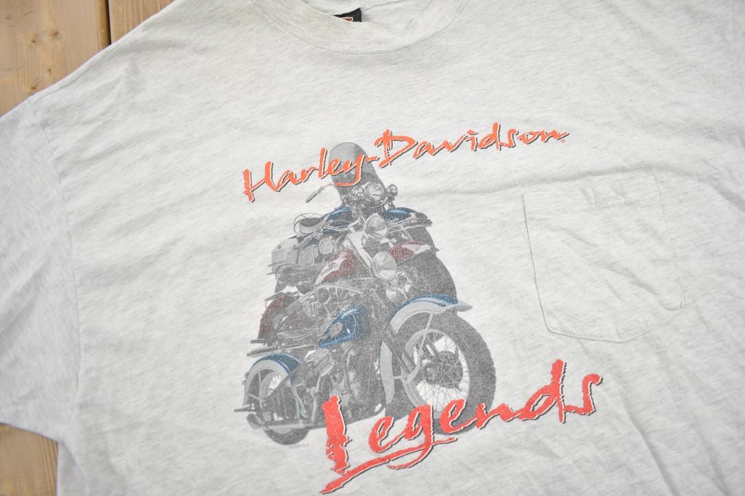 Vintage 1990s Mobile Bay Harley Davidson Motorcycles Alabama Graphic T-Shirt / Made In USA / XXL / Pocket Tee