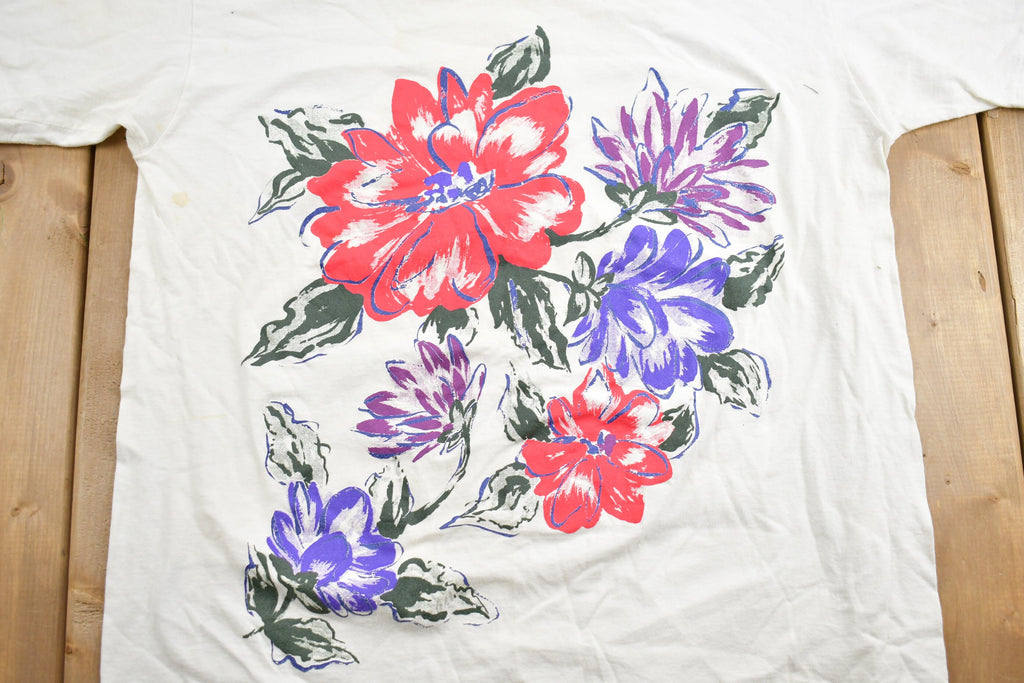 Vintage 1980s Flowers Graphic T-Shirt Single Stitch