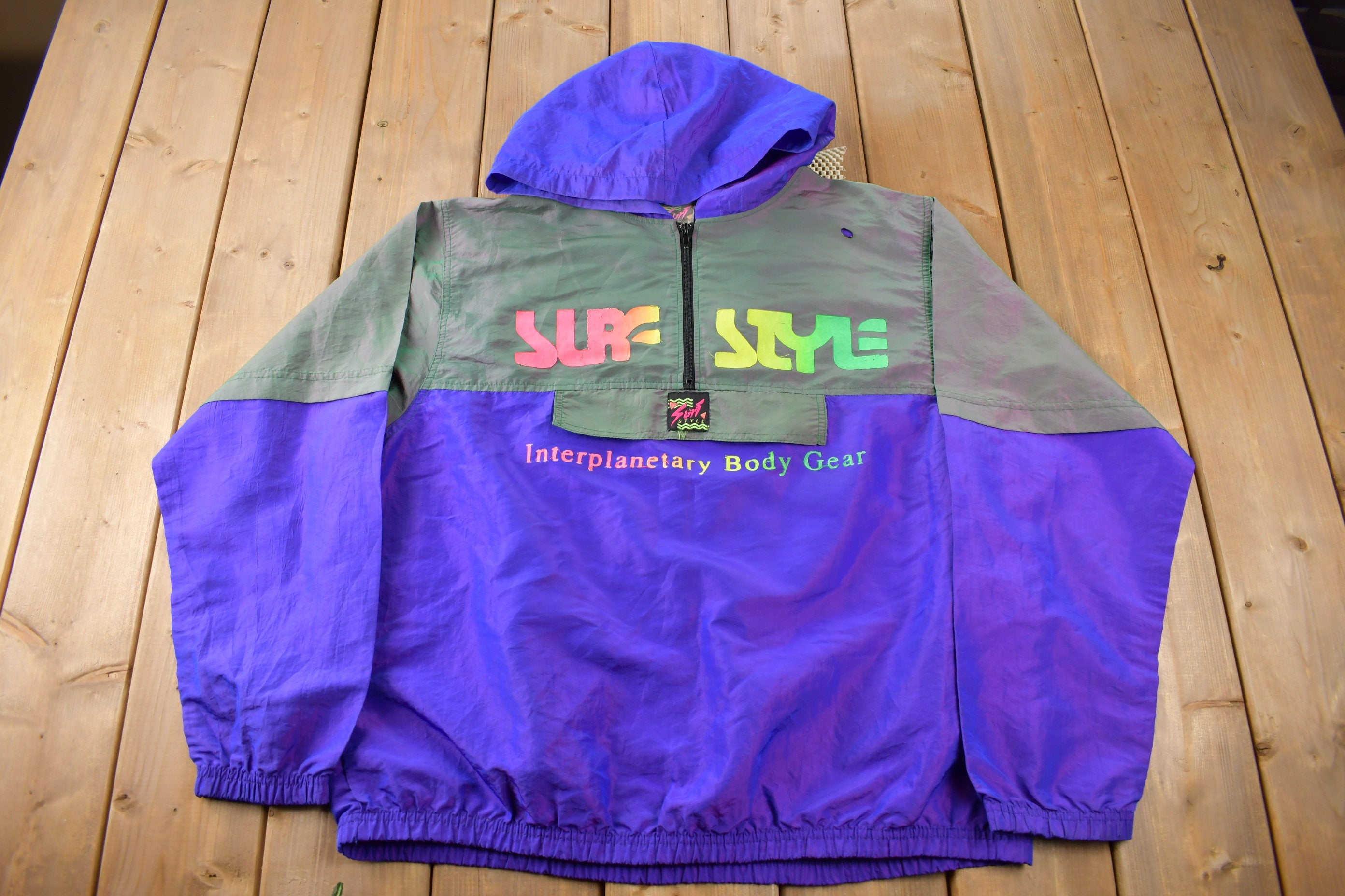 Vintage 1980s Surf Style Interplanetary Body Gear Quarter Zip Windbreaker Jacket Made In USA