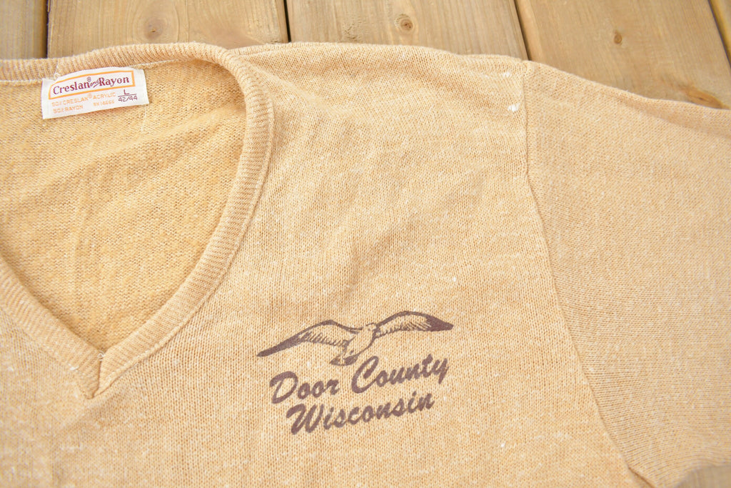 Vintage 1990s Door County Wisconsin Knit V-Neck Sweatshirt  Vintage Knit  Souvenir Sweater  Travel And Vacation