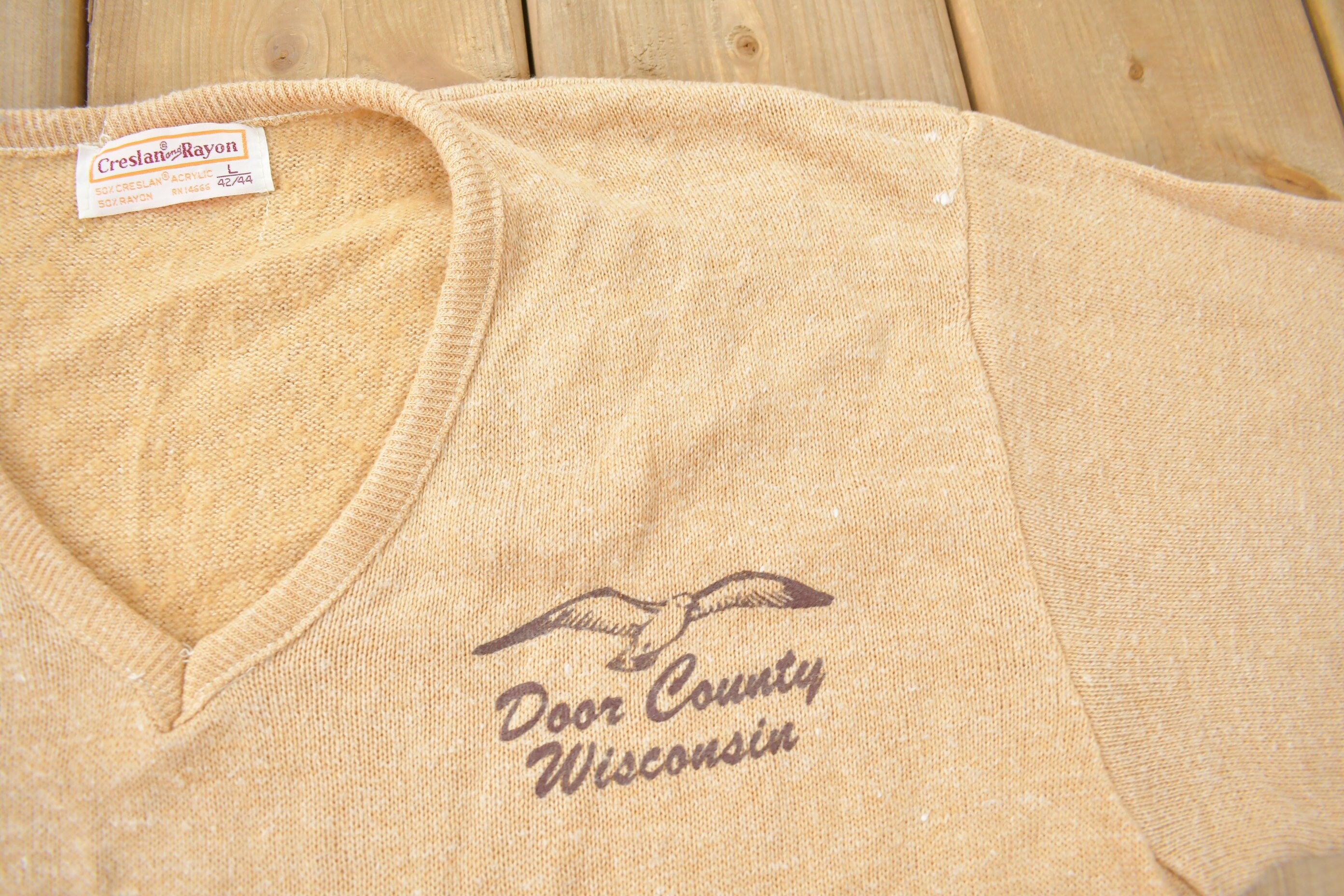 Vintage 1990s Door County Wisconsin Knit V-Neck Sweatshirt  Vintage Knit  Souvenir Sweater  Travel And Vacation