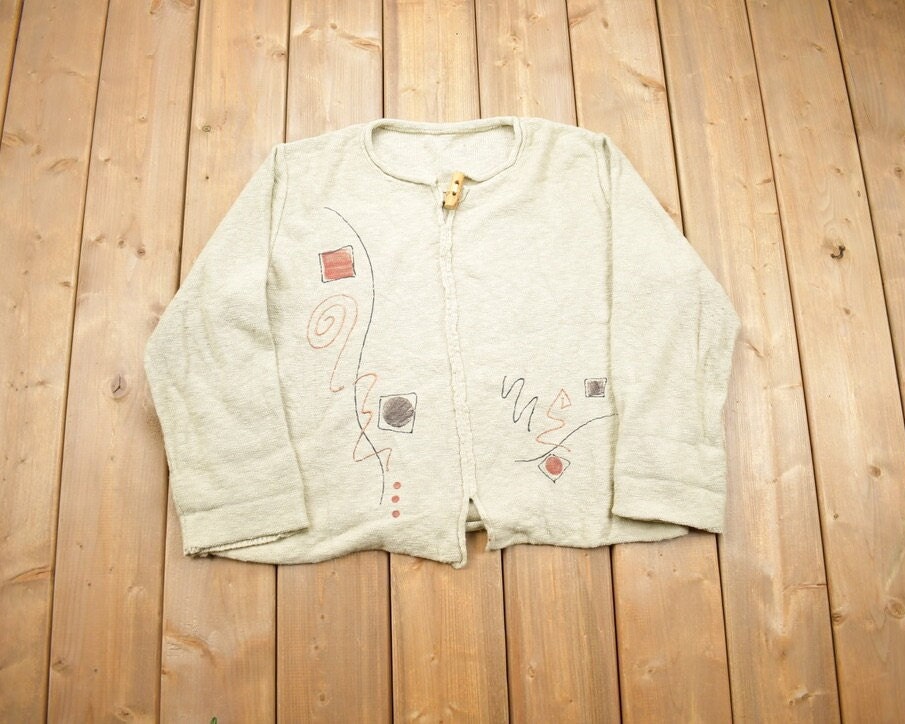 Vintage 1980s Abstract Design Toggle Button Cardigan Sweater