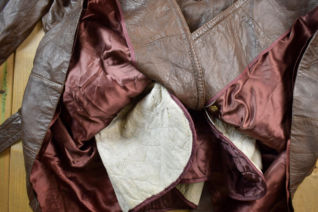 Vintage 1980s Sears Brown Women's Full Length Leather Trench Coat