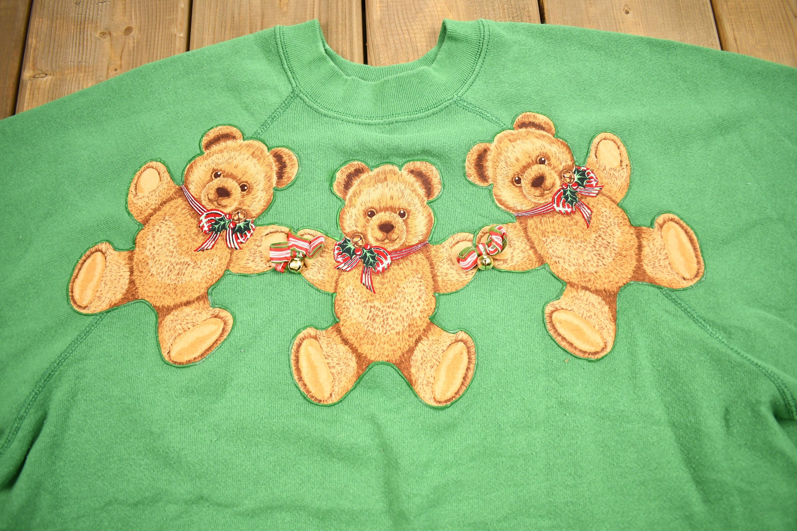 Vintage 1990s Cute Teddy Bear Theme Raglan Crewneck Sweater
