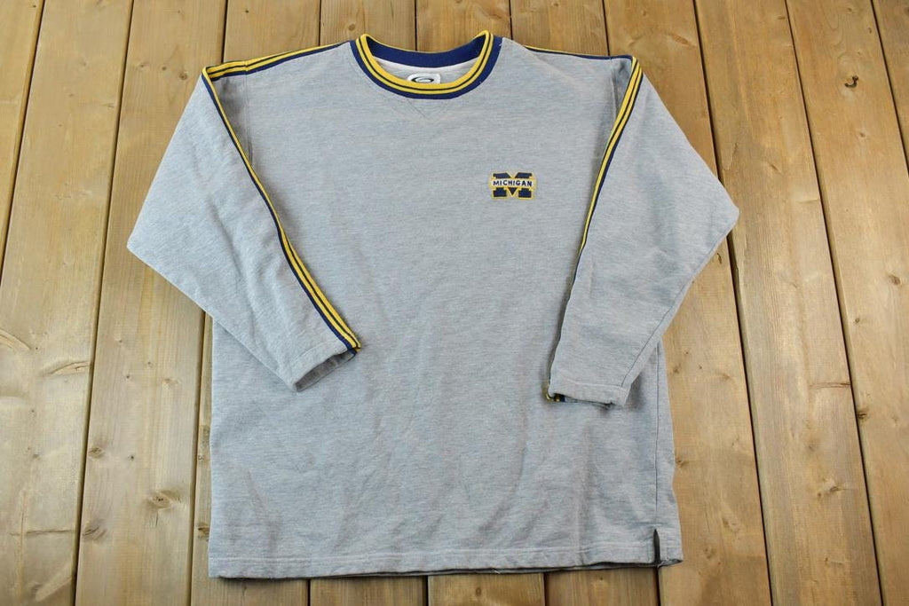 Vintage 1990s Michigan State University Basketball Collegiate Striped Sleeve Crew Neck