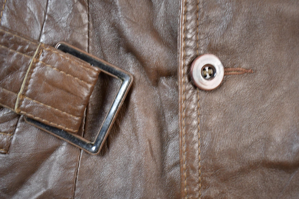 Vintage 1980s Sears Brown Women's Full Length Leather Trench Coat
