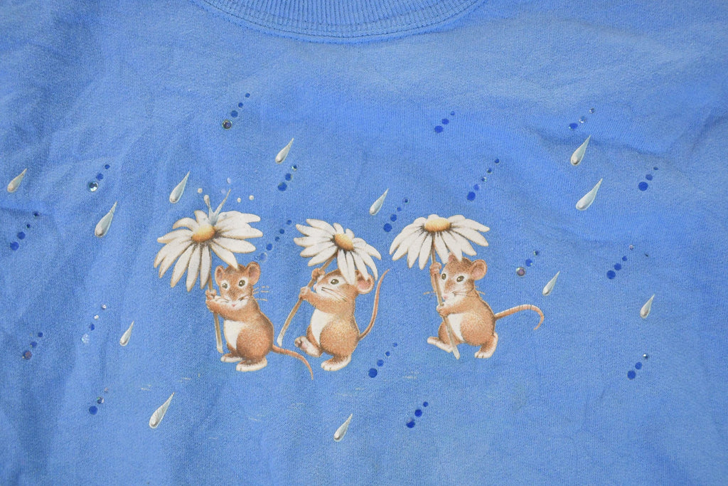 Vintage 1990s Morning Sun Mice In The Rain Double Collar Crewneck Sweatshirt Women's XXL