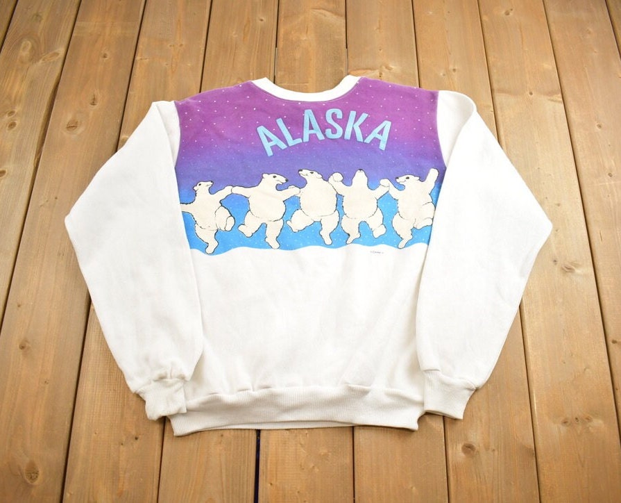 Vintage 1990s Alaska Dancing Polar Bears Souvenir Travel Crewneck Sweatshirt Made In USA