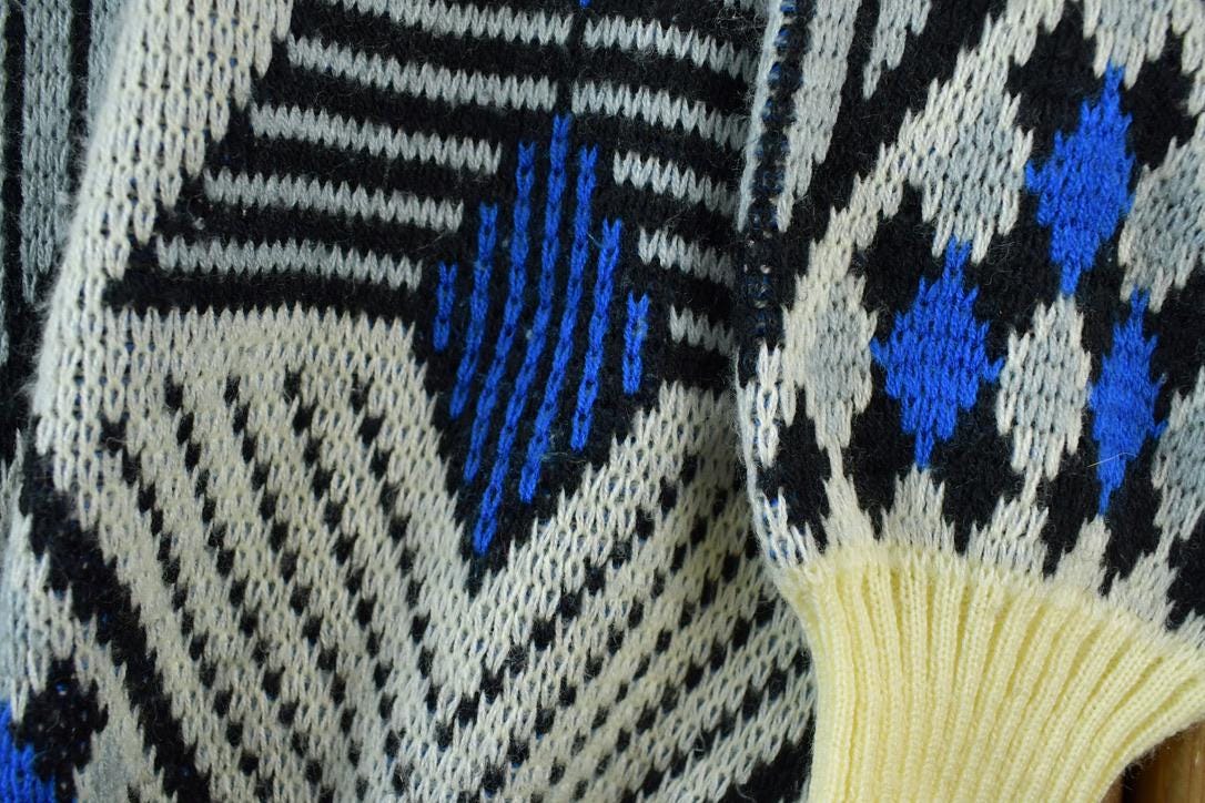 Vintage 1980s Repage Knit Abstract Pattern Crewneck Sweater / 90s Crewneck / Preppy Knits / Made In Greece