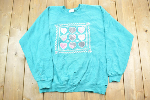 Vintage 1990s Cute Hearts Graphic Print Crewneck Sweater / 90s Crewneck / Grandma Sweater / Streetwear / Made In USA / Love Theme