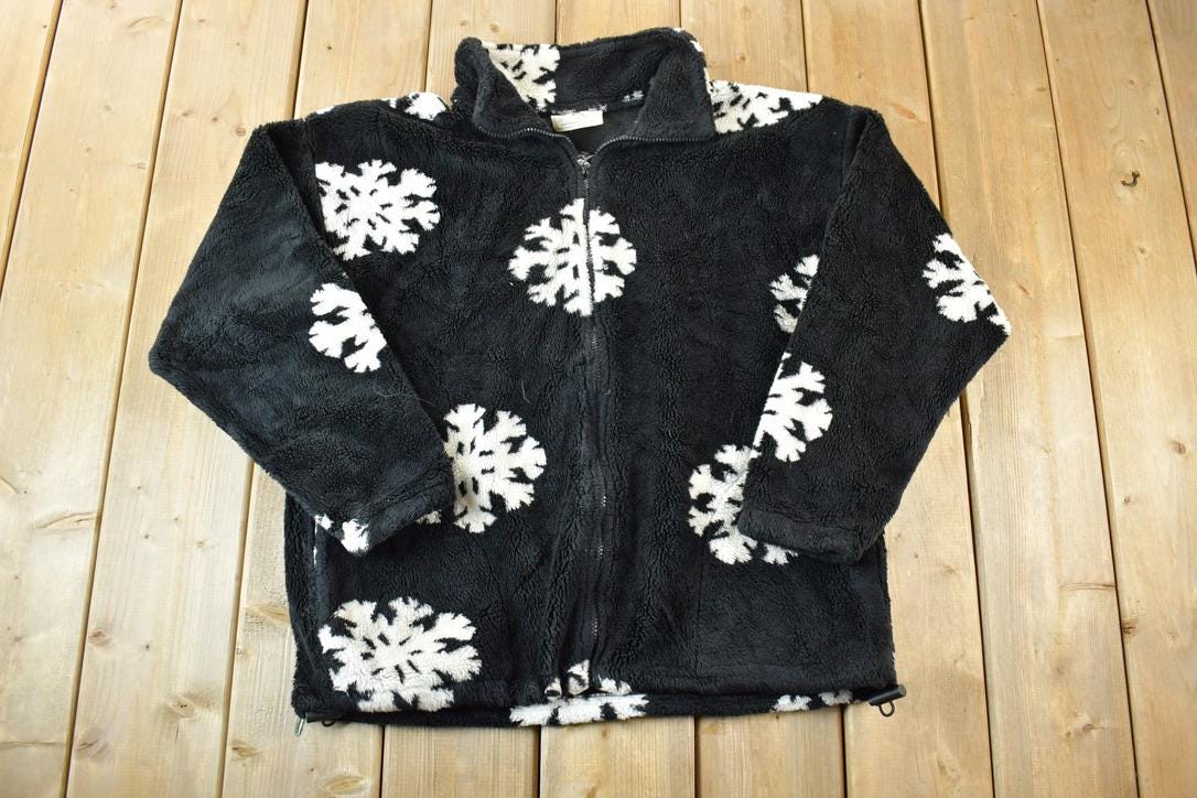 Vintage 1990s Black Mountain AOP Snowflake Fleece Outdoorsman Sweater