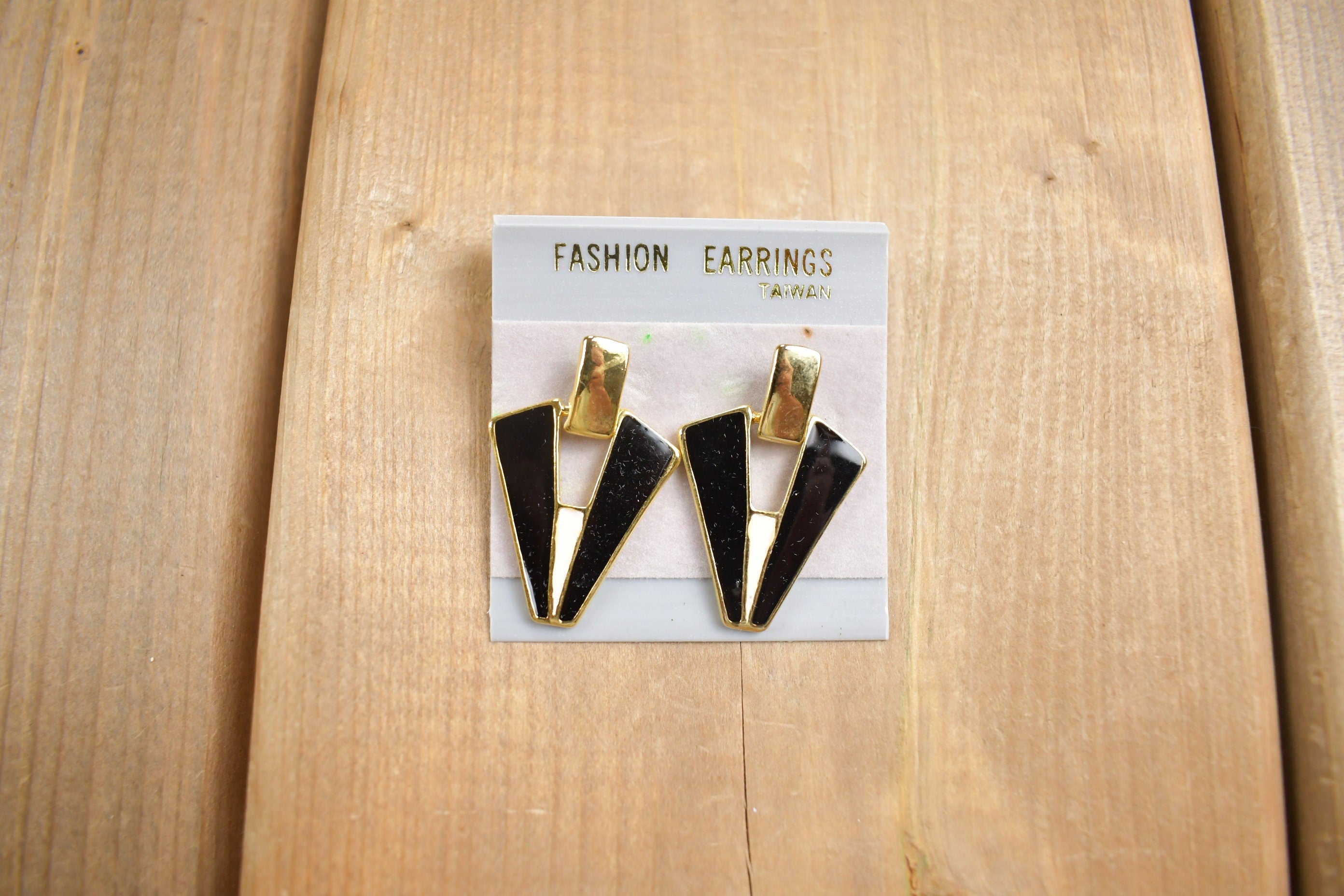 Vintage 1980s Black White & Gold Earrings