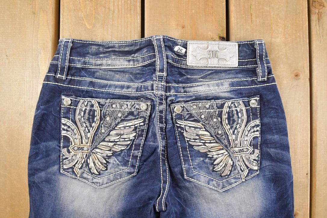 Vintage Deadstock Y2K Miss Me Bedazzled Low Rise Jeans Women's Size 26x31