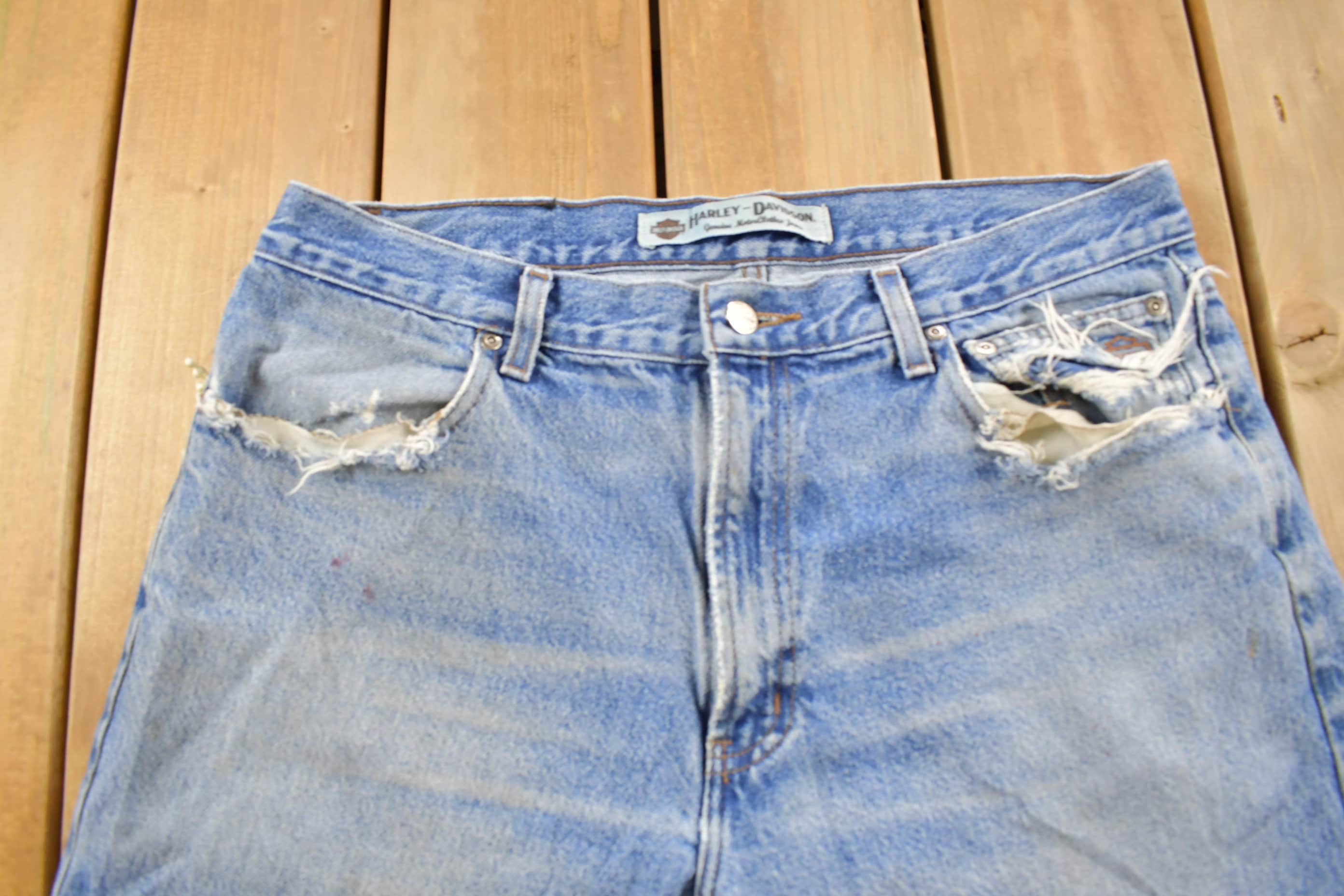 Vintage 1990s Harley Davidson Light Wash Denim Jeans Size 36 x 28