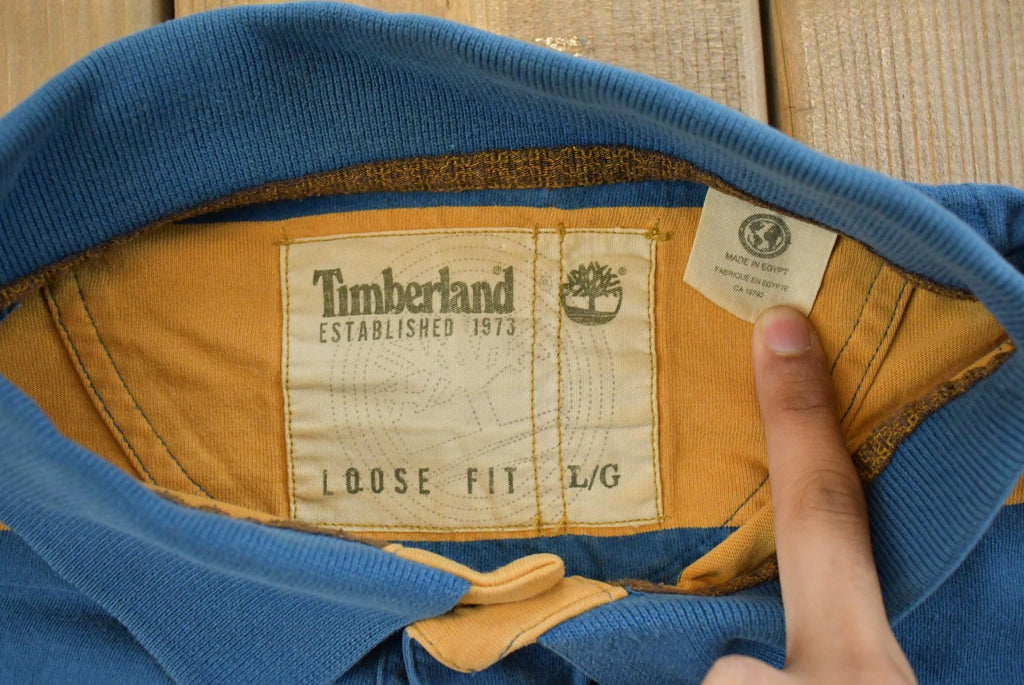Vintage Y2K Timberland Striped Longsleeve Polo Shirt Men's L / 2000's Preppy Style / Button Up
